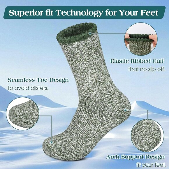 5 Pack Merino Wool Socks - Men's Winter Warm Thermal Hiking Socks for Camping an - Picture 5 of 6